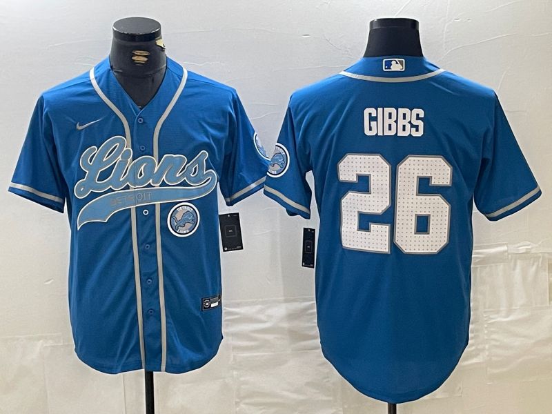 Men Detroit Lions 26 Gibbs Blue Joint Name 2024 Nike Limited NFL Jersey style 5